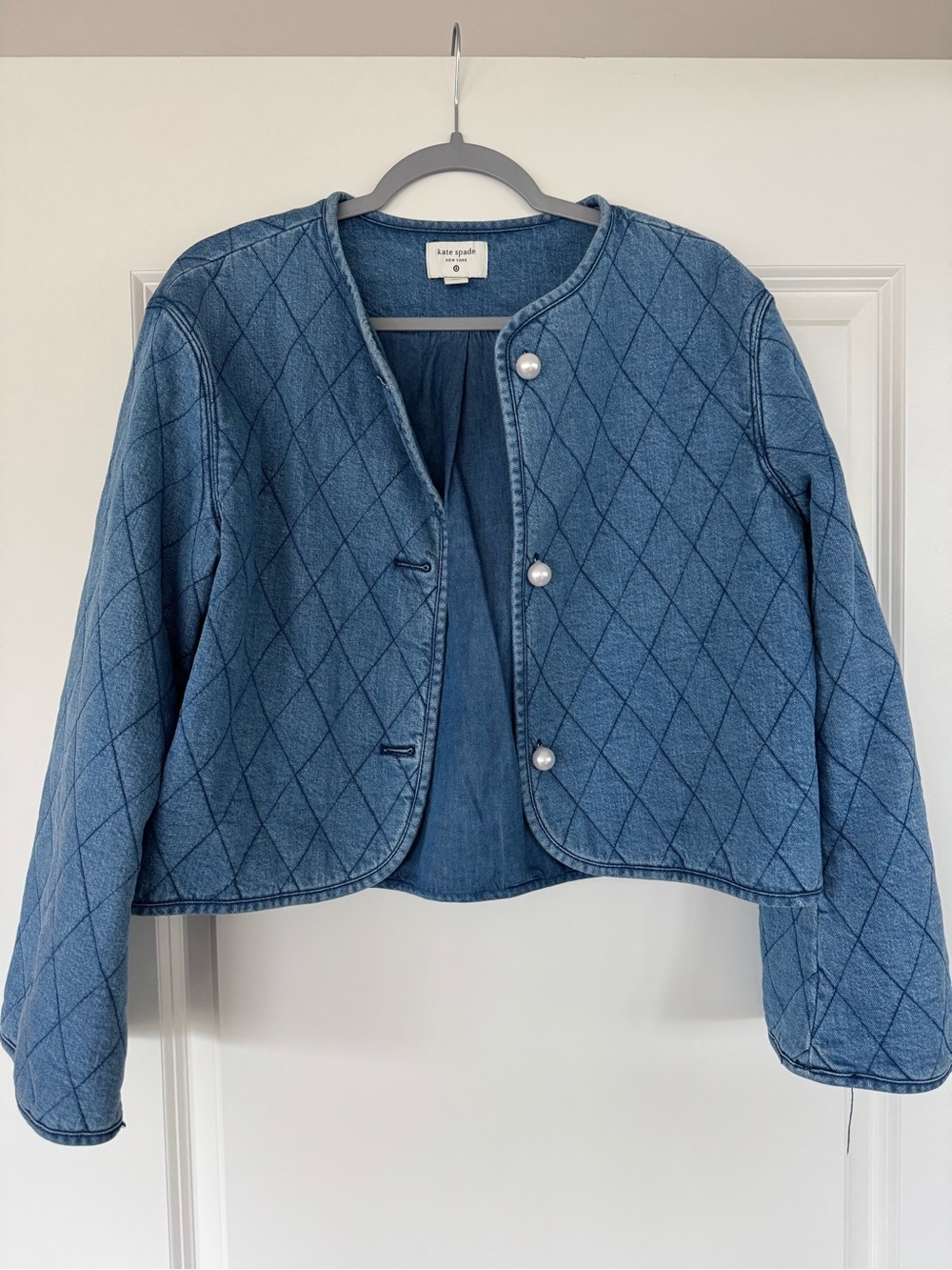 kate spade for Target Quilted Denim Crop Jacket - Blue with Pearl Buttons